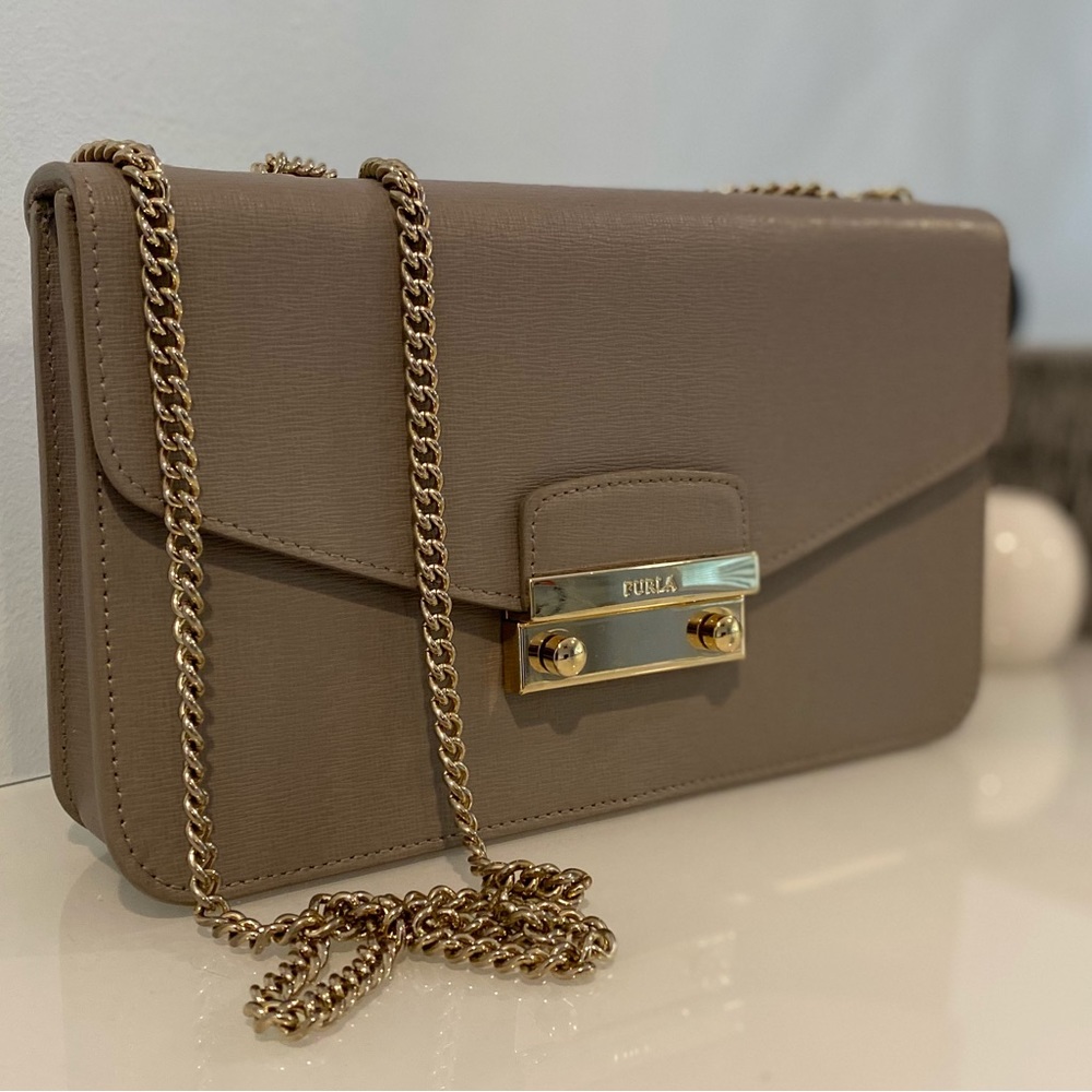 LIKE NEW Gray Furla Saffiano Leather Bag